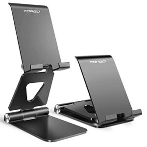topgo cell phone stand, [stable & height adjustable] foldable cellphone holder for desk, office desktop, bedside table, compatible with iphone 14/samsung/smartphones/ipad mini/kindle (black)