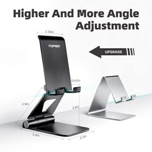 TOPGO Cell Phone Stand, [Stable & Height Adjustable] Foldable Cellphone Holder for Desk, Office Desktop, Bedside Table, Compatible with iPhone 14/Samsung/Smartphones/iPad Mini/Kindle (Black)
