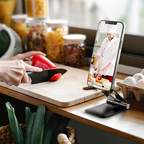 TOPGO Cell Phone Stand, [Stable & Height Adjustable] Foldable Cellphone Holder for Desk, Office Desktop, Bedside Table, Compatible with iPhone 14/Samsung/Smartphones/iPad Mini/Kindle (Black)
