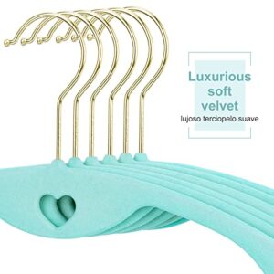 Velvet Clothes Hangers, ESEOE 50 Pack No Shoulder Bumps Suit Hangers with Swivel Hook, Ultra Thin Space Saving, Wide for Coat, Sweaters, Jackets, Shirt, Pants, Dresses (Sky Blue with Gold Hook)