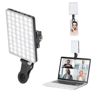 newmowa 60 led high power rechargeable clip fill video light with front & back clip, adjusted 3 light modes for phone, iphone, android, ipad, laptop, for makeup, tiktok, selfie, vlog, video conference