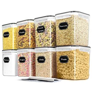 blingco cereal container food storage containers, airtight dry food storage containers set of 8 (2.5l/85oz) for flour, sugar, cereal and pantry storage containers with black locking lids