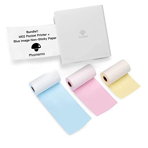 Phomemo M02 Mini Printer- Bluetooth Thermal Photo Printer with 3 Rolls Colorful Non-Adhesive Paper, Compatible with iOS + Android for Plan Journal, Study Notes, Art Creation, Work, Gift