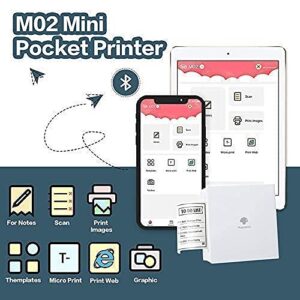 Phomemo M02 Mini Printer- Bluetooth Thermal Photo Printer with 3 Rolls Colorful Non-Adhesive Paper, Compatible with iOS + Android for Plan Journal, Study Notes, Art Creation, Work, Gift