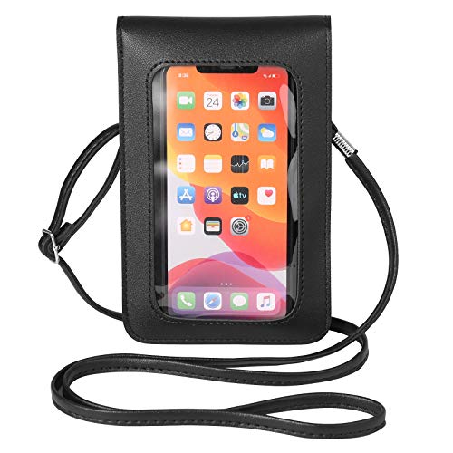 Women Cellphone Pouch Touch Screen Crossbody Shoulder Bag Purse Case for iPhone 13 12 11 XR X XS Samsung Galaxy S22 S21 FE S20 S20 FE S10 S9 A52 A32 A41 Google Pixel 6 5 4A 5G 3a Black