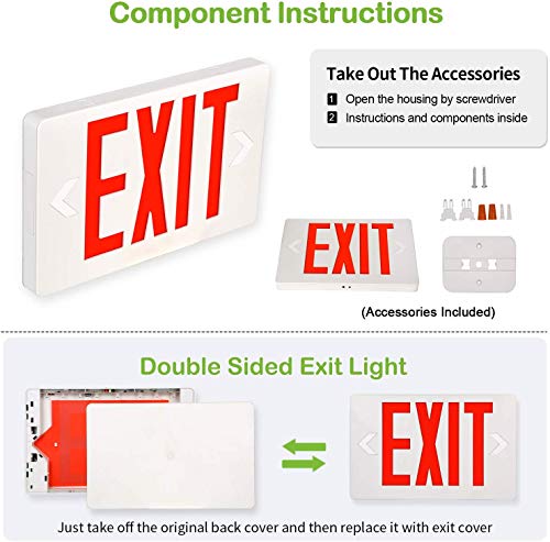 Litufine Ultra Slim LED Exit Sign, Red Letter Emergency exit Lights, 120V-277V Universal Mounting Double Face (2-Pack)