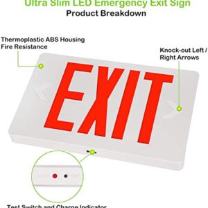 Litufine Ultra Slim LED Exit Sign, Red Letter Emergency exit Lights, 120V-277V Universal Mounting Double Face (2-Pack)