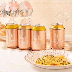 Crisky 40 Fabulous Can Cooler Rose Gold 40th Birthday Decorations Beer Sleeve Party Favor, Can Covers with Insulated Covers, 12-Ounce Neoprene Coolers for Soda, Beer, Can Beverage, 12 Rose Gold