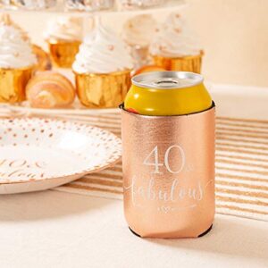 Crisky 40 Fabulous Can Cooler Rose Gold 40th Birthday Decorations Beer Sleeve Party Favor, Can Covers with Insulated Covers, 12-Ounce Neoprene Coolers for Soda, Beer, Can Beverage, 12 Rose Gold