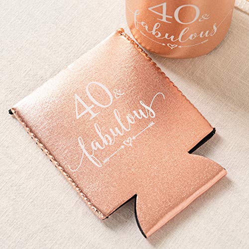 Crisky 40 Fabulous Can Cooler Rose Gold 40th Birthday Decorations Beer Sleeve Party Favor, Can Covers with Insulated Covers, 12-Ounce Neoprene Coolers for Soda, Beer, Can Beverage, 12 Rose Gold