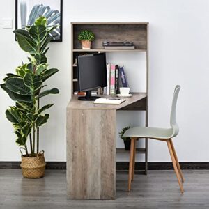 HOMCOM Nordic Style Computer Desk with Hutch and Storage Shelves PC Laptop Writing Table Home Office Workstation, Grey