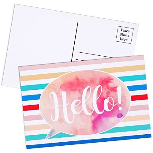 60 Pieces Hello Postcards Pack School Postcards Back to School Teacher Postcards Hello Blank Note Cards Hello Design Greeting Cards Thinking of You Cards for Adults Teacher Kids Students, 4 x 6 Inch