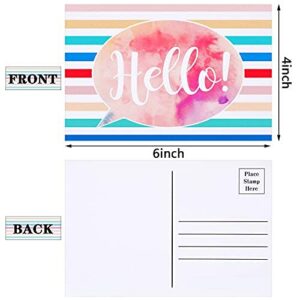 60 Pieces Hello Postcards Pack School Postcards Back to School Teacher Postcards Hello Blank Note Cards Hello Design Greeting Cards Thinking of You Cards for Adults Teacher Kids Students, 4 x 6 Inch