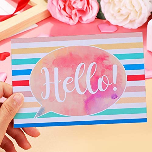 60 Pieces Hello Postcards Pack School Postcards Back to School Teacher Postcards Hello Blank Note Cards Hello Design Greeting Cards Thinking of You Cards for Adults Teacher Kids Students, 4 x 6 Inch