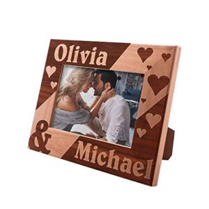 personalized couple picture frame | 5x7 | valentines day gifts for her, custom love frame w hearts, personalized romantic wedding photo frame - engagement, wedding gifts for couple d#3