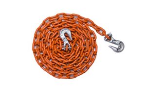 5/16-in x 12ft weld high test chain, tow chain, for pulling, binding, securing, and towing all types of loads, grab hook on both ends, orange