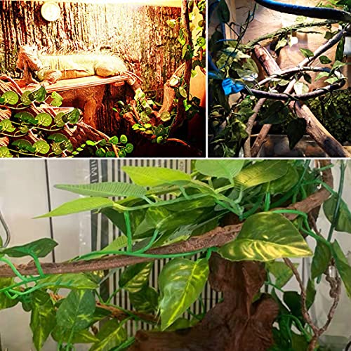 Hamiledyi Lizard Climbing Jungle Vines 9.8FT Flexible Reptile Leaves with Suction Cups Reptile Tank Habitat Decor for Gecko, Snakes,Chameleon,Bearded Dragon