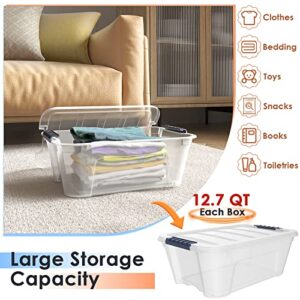 FANTASK 12-Pack Multi-Purpose Storage Box, Storage Organizer Box w/Latching Handle & Lid, 12.7 Quart, Clear Plastic Storage Bins