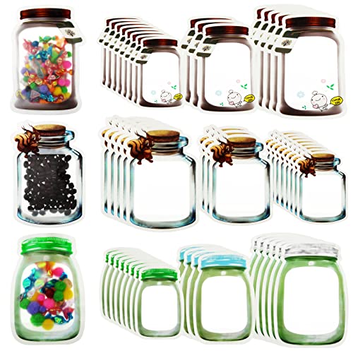 50 Pieces Mason Jar Bottles Bags Mason Jar Zipper Lock Bags Reusable Food Storage Bags Snacks Sandwich Zipper Sealed Bags Fresh Bags Airtight Seal Storage Bags Nuts Candy Cookies Bags