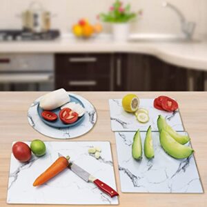 VASUHOME Glass Cutting Board Set of 4, The Place Mat,Shape Variety Decorative Marble Cutting Board with Tempered Glass, for Kitchen, White