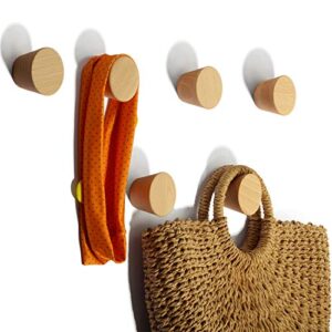 6 pieces wooden coat hooks wall mounted single cone coat hook rustic wall coat rack for living room hanging coats, hats, bags