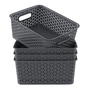 farmoon 4 packs plastic weave storage baskets, small pantry organinzier bin