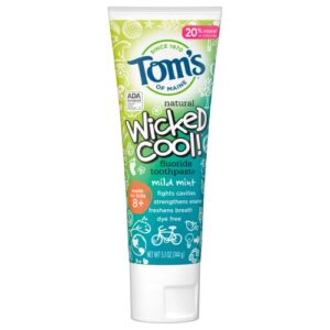 tom's of maine natural wicked cool! fluoride toothpaste for kids, mild mint, 5.1 oz.