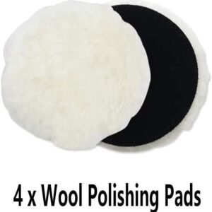 IPELY 6 Pcs 6 Inch Wool Polishing Buffing Pad Polishing Buffing Wheel for Drill Buffer Attachment with M14 Drill Adapter