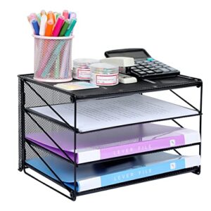 veesun paper letter tray organizer, mesh desk file organizer holder 3 tier, black paper desktop organizer