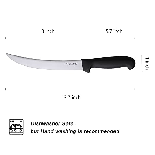 BOLEXINO 8 Inch Steak Knives, Curved Breaking Knife, Long Butcher Breaking slicer, Chef's Meat Cutting Knife, High-carbon Stainless Steel Cimeter Scimitar Knife With ergonomic handle
