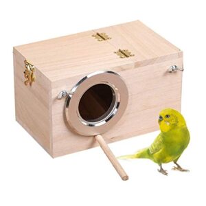 parakeet nesting box, bird nest breeding box cage wood house for finch lovebirds cockatiel budgie conure parrot (m:9.8"×5.1"×5.3")