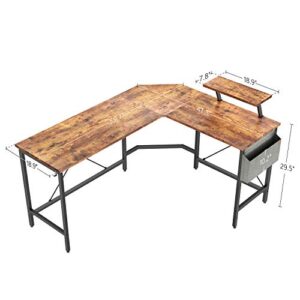 Cubiker Modern L-Shaped Computer Office Desk, Corner Gaming Desk with Monitor Stand, Home Office Study Writing Table Workstation for Small Spaces