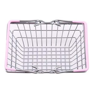 glorymm vintage small metal wire storage organizer tote basket shopping basket with handle,pink