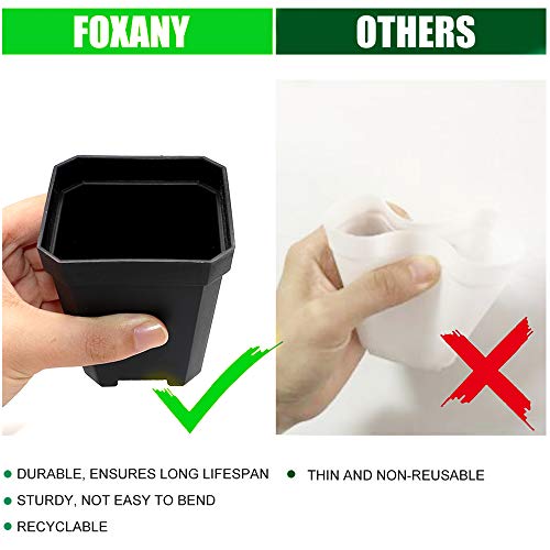 foxany 3" Nursery Pot, 30 Pcs Thick Plastic Plants Pots, Square Flower Planting Pots, Plant Seedling Pots, Seed Starting Pots with Saucers - Black 30 Pcs