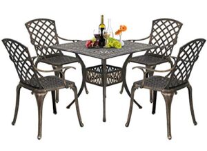 fdw table chat weather resistant set chairs set of 4 wrought iron patio furniture outdoor dining, bronze
