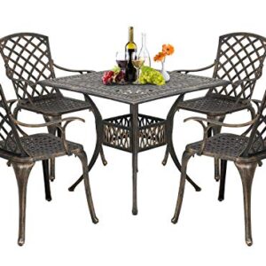 FDW Table Chat Weather Resistant Set Chairs Set of 4 Wrought Iron Patio Furniture Outdoor Dining, Bronze