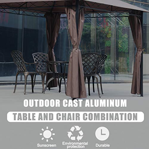 FDW Table Chat Weather Resistant Set Chairs Set of 4 Wrought Iron Patio Furniture Outdoor Dining, Bronze