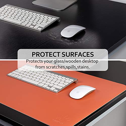 Orange/Green Dual-Sided PU Leather Desk Pad, 2023 Upgraded Sewing Laptop Mat, Waterproof Large Mouse Pad, Non-Slip Writing/Painting Mat Desk Blotter Protector for Office/Home 31.5"x15.8" (80x40cm)