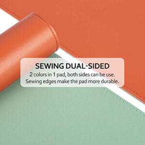 Orange/Green Dual-Sided PU Leather Desk Pad, 2023 Upgraded Sewing Laptop Mat, Waterproof Large Mouse Pad, Non-Slip Writing/Painting Mat Desk Blotter Protector for Office/Home 31.5"x15.8" (80x40cm)