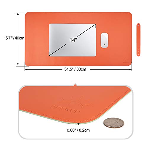 Orange/Green Dual-Sided PU Leather Desk Pad, 2023 Upgraded Sewing Laptop Mat, Waterproof Large Mouse Pad, Non-Slip Writing/Painting Mat Desk Blotter Protector for Office/Home 31.5"x15.8" (80x40cm)