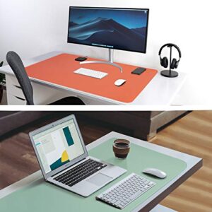 Orange/Green Dual-Sided PU Leather Desk Pad, 2023 Upgraded Sewing Laptop Mat, Waterproof Large Mouse Pad, Non-Slip Writing/Painting Mat Desk Blotter Protector for Office/Home 31.5"x15.8" (80x40cm)