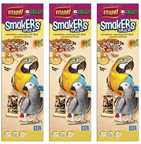 A&E Cage Co. 6 Pack of Smackers Parrot XXL Treat Sticks, 12.75 Inches Each, Nut Mix Flavor