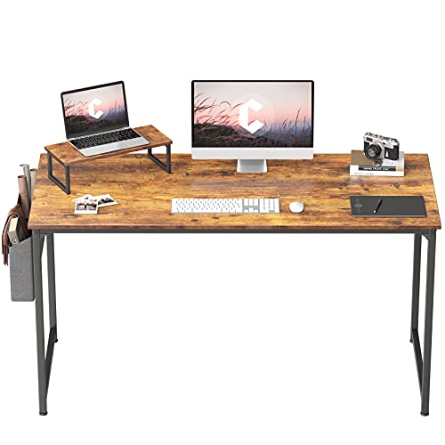 Cubiker 55 Inch Computer Writing Desk for Home Office, Study Work Table with Small Monitor Stand and Storage Bag, Easy to Assemble