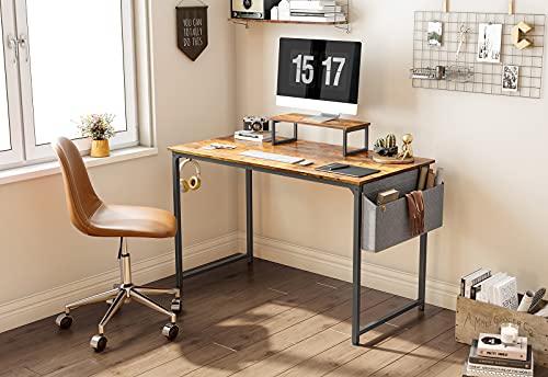 Cubiker 55 Inch Computer Writing Desk for Home Office, Study Work Table with Small Monitor Stand and Storage Bag, Easy to Assemble