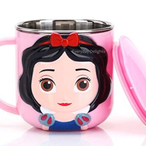 Everyday Delights 3D Princess Snow White Pink Durable Stainless Steel Insulated Cup with Lid, 250ml