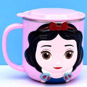 Everyday Delights 3D Princess Snow White Pink Durable Stainless Steel Insulated Cup with Lid, 250ml