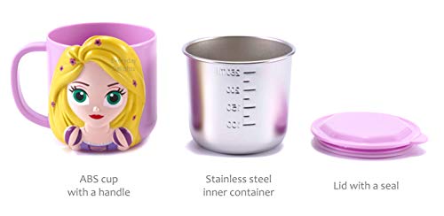Everyday Delights 3D Princess Snow White Pink Durable Stainless Steel Insulated Cup with Lid, 250ml