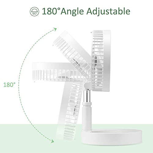 LIPETY Portable Standing Fan with Remote Controller, 7.5" Foldable Desk Fan, 7200mah & USB Quiet Fan, Mini Floor Fan, Telescopic Pedestal Fans for Personal Bedroom Office Fishing Camping (White)