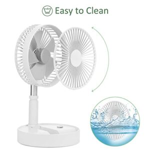 LIPETY Portable Standing Fan with Remote Controller, 7.5" Foldable Desk Fan, 7200mah & USB Quiet Fan, Mini Floor Fan, Telescopic Pedestal Fans for Personal Bedroom Office Fishing Camping (White)