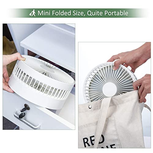 LIPETY Portable Standing Fan with Remote Controller, 7.5" Foldable Desk Fan, 7200mah & USB Quiet Fan, Mini Floor Fan, Telescopic Pedestal Fans for Personal Bedroom Office Fishing Camping (White)
